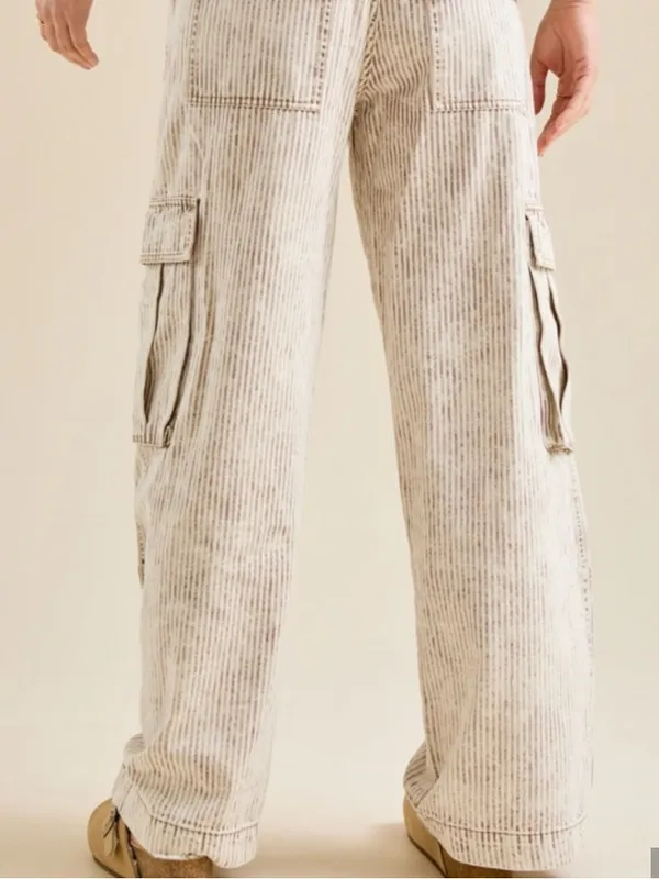 Arula Charli Mocha Ivory Stripe Cargo Pants NWT 2X - Image 4