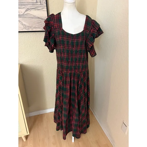 IVY CITY‎ CO Hattie Dress Evergreen Plaid Size 2X - Image 2