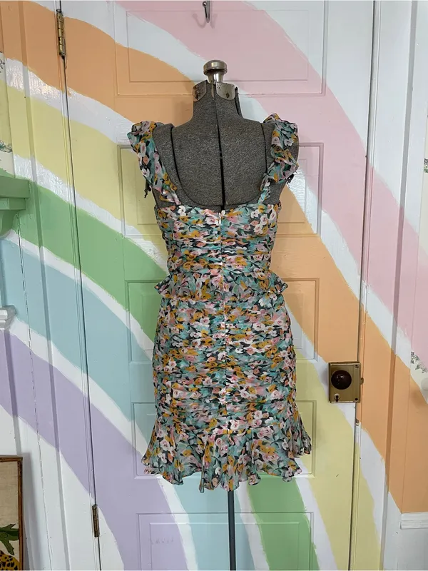 Amur Elyse 100% Silk Chiffon Romantic Ruffle Floral Mini Dress Sz 4 🧡🎀 - Image 7