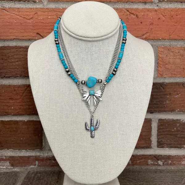 Bow Necklace Set with Turquoise & Navajo Style Pearls - Image 2