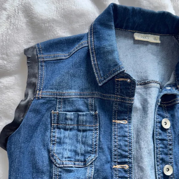 Cato Denim Vest Faux Leather Trim Size M Button Front - Image 5