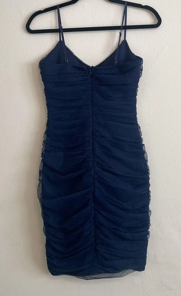 NWT Posh Outlook Navy Blue Swiss Dot Cutout Bodycon Dress - Image 5