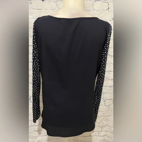 Ann Taylor Polka Dot Front Navy Back Long Sleeve Blouse Size Medium - Image 3