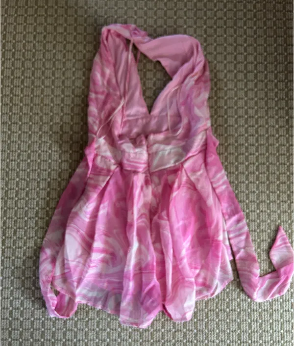 Charlotte Russe Chiffon Marble Print Cut-Out Self-Tie Halter Neck Romper - Image 7