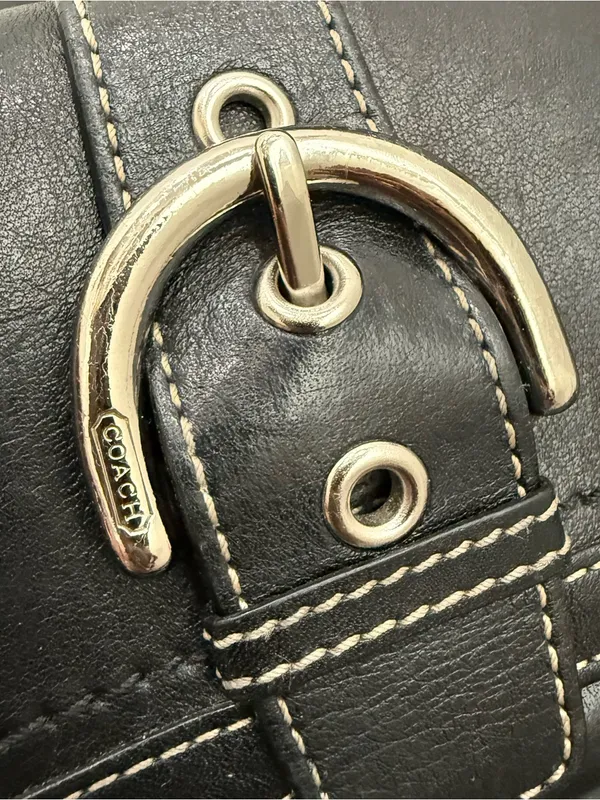 COACH Soho Buckle Classic Black Leather Contrast Stitch Tan Lining Bifold Wallet - Image 10