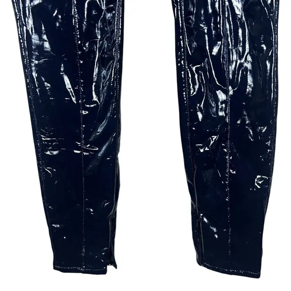 Maeve Anthropologie Faux Leather Solid Patent Pants Black Edgy Skinny Size 4 - Image 3