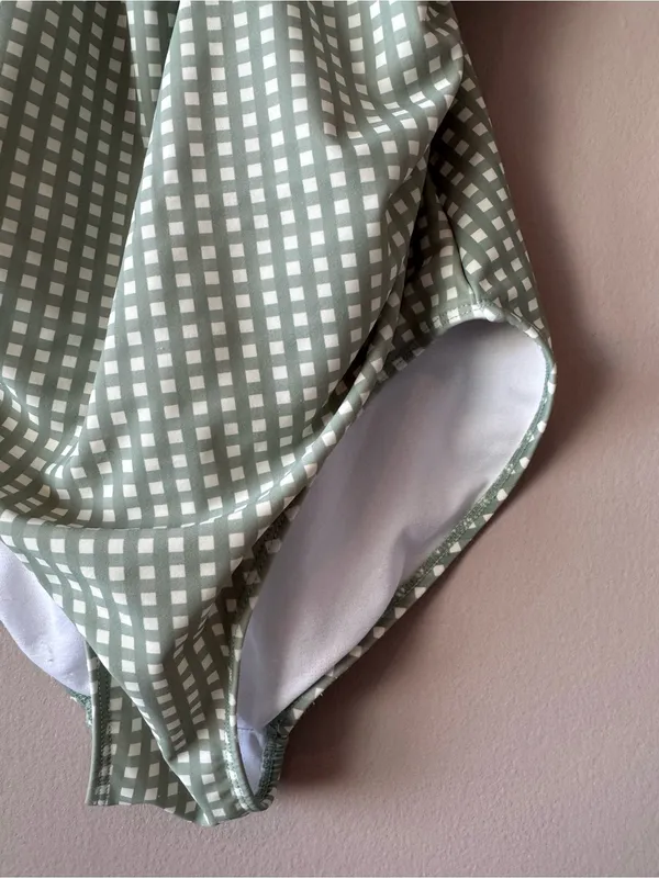 Riley + Cru‎ Sage Gingham One Piece Knotted Bathing Suit Mama Suit Size Medium - Image 6