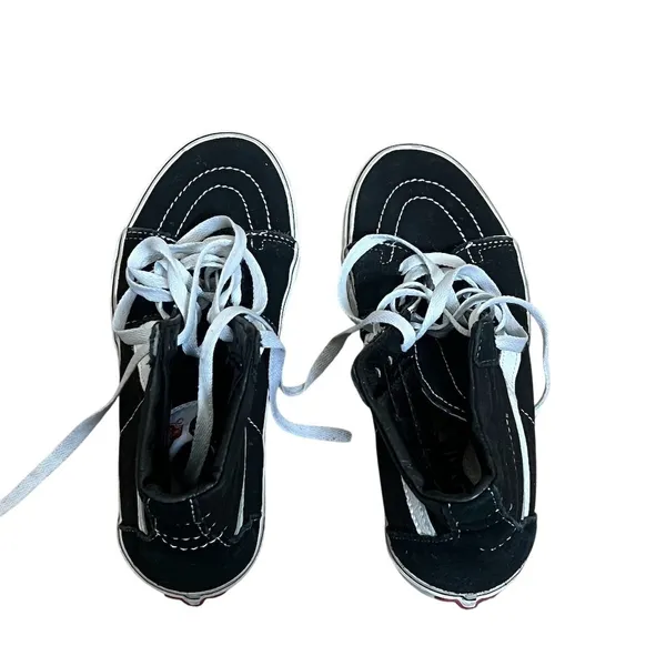 Vans Sk8-Hi High Top Skate Shoes Black White Lace Up Side Stripe Waffle - Image 6