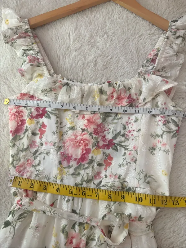 Lulus Shela Ivory Floral Jacquard Tiered Midi Dress Size Small Sleeveless Flirty - Image 7