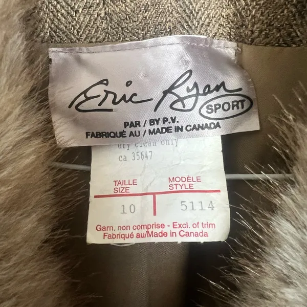 Vintage Eric Ryan Full‎ Length Trench Like Coat With Detachable Fur Collar Large - Image 3