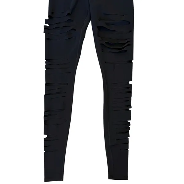 Alo Yoga High Waist Extreme Ripped Warrior Leggings Black Edgy Destroyed XXS - Image 5