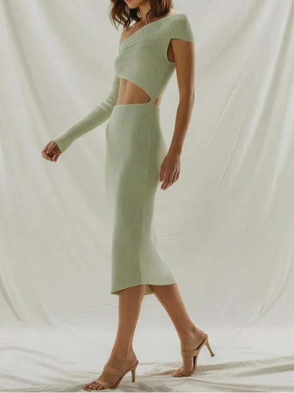 BAOBAB Botanico Ribbed Knit Asymmetrical Dress, Mantis, Medium - Image 3