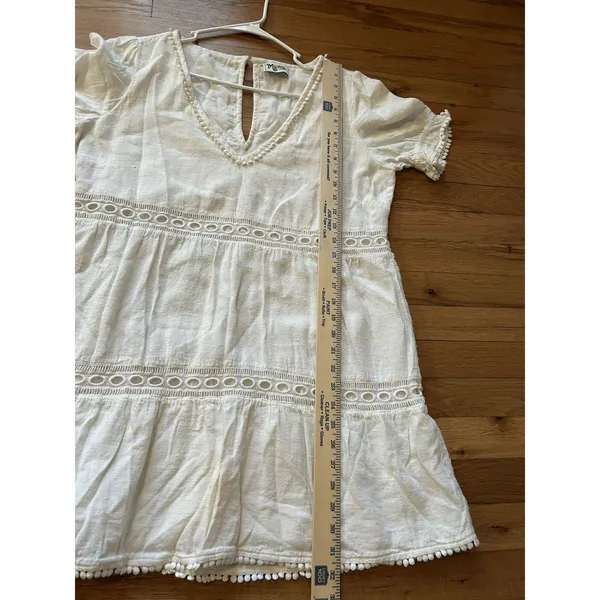 Show Me Your Mumu White Hera Mini Dress Size Large Boho Beachy Trim Detail Chic - Image 7