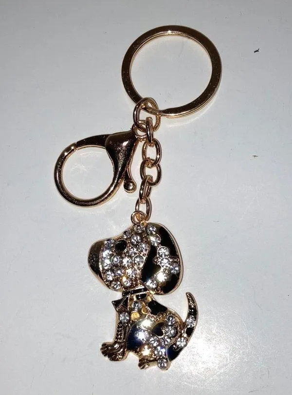 Gold and Black Puppy Keychain/Bag Charm with Crystals New Without Tags - Image 3