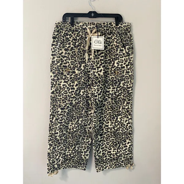 NWT Aaron & Amber Leopard Print Drawstring Utility Pants Women’s L Size L - Image 2
