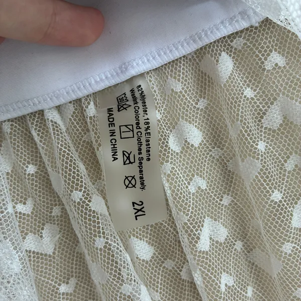 Unbranded Heart Lace Sheer Mesh Pants 2XL White Women Heart Pattern Overlay - Image 3