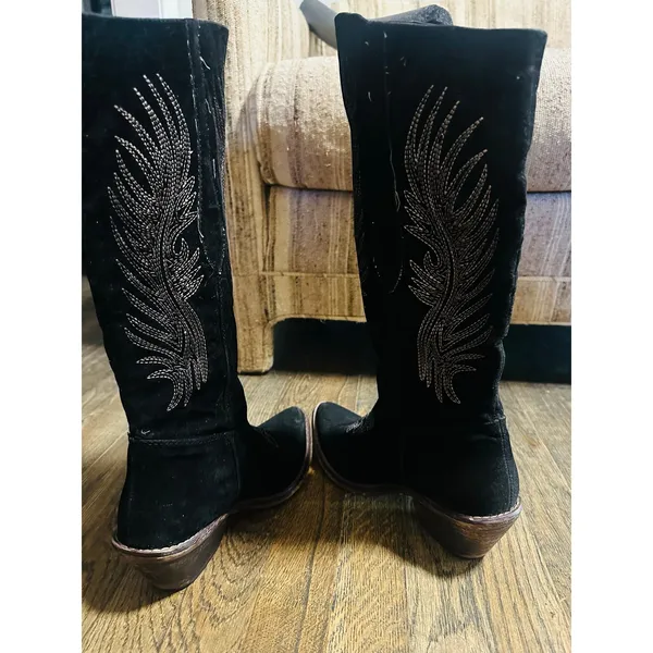 Coconuts by Matisse Black Silver Western Style Cowgirl Silver Wings Block Heel Boots size 8 - Image 8