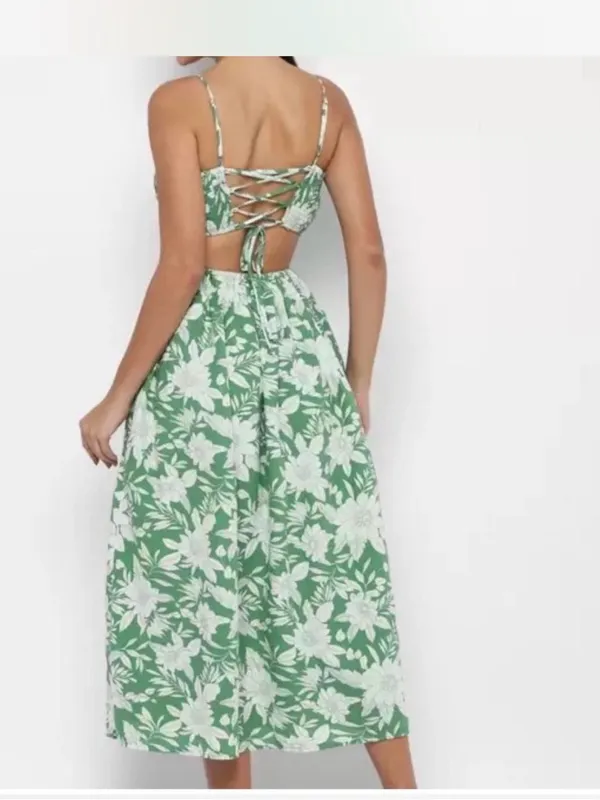 American Eagle green floral linen blend Sunset Midi dress resort wear - Image 2