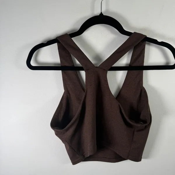 Quince Ultra Soft V-Neck Cropped Tank Heather Espresso‎ Lounge NWOT Womens Small - Image 4