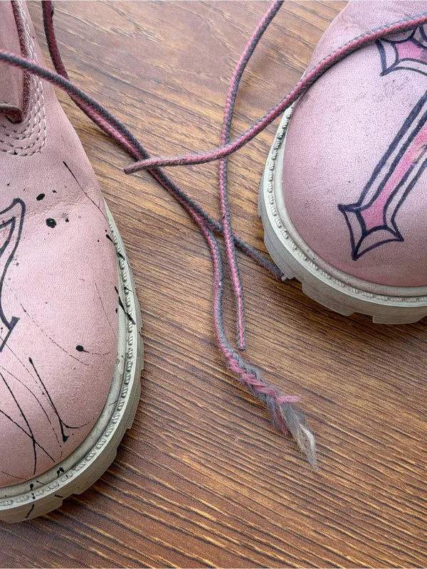 Timberland Pink 6 Inch Boots Girls US 6.5 Custom Art Leather Lace Up - Image 10