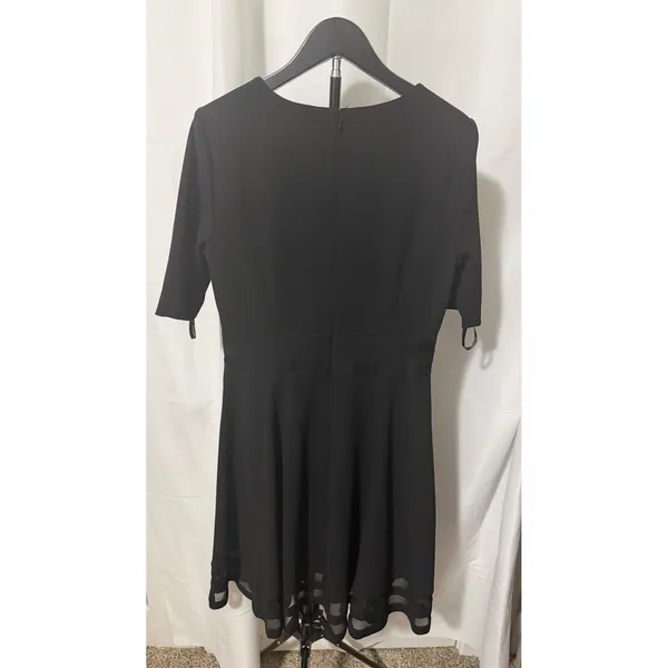 Calvin Klein Womens Black Fit and Flare Dress Mesh Hem Size 10 - Image 3