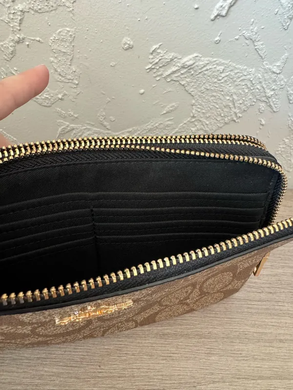 Coach Signature Coated Canvas Double Zip Wristlet - Image 9