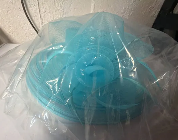 Turquoise Blue Wide Brim Mesh Bow Fascinator Sinamay Hat Style FMH312302 - Image 3