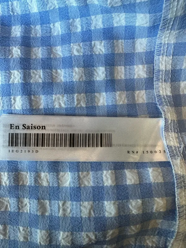 En Saison Blue/White Gingham Check Seersucker Tiered Maxi Dress size Large - Image 10