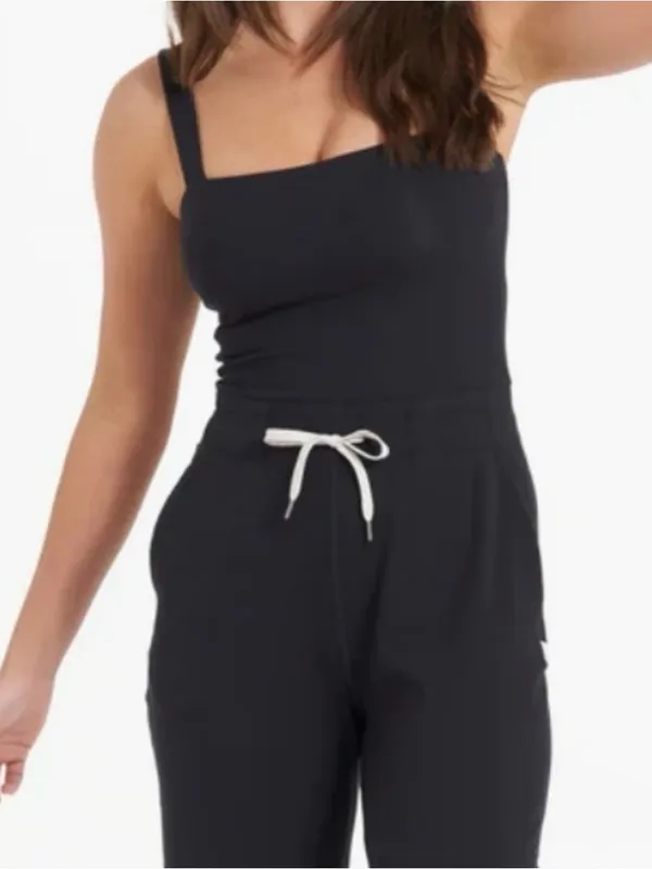 Vuori Mudra Pose Jumpsuit Small Black Wide Leg Square Neck Athleisure Lounge - Image 5
