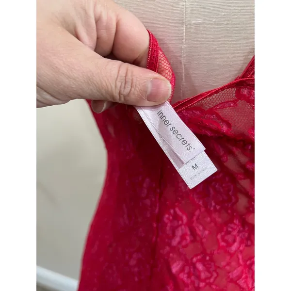 Inner Secrets Red Lace Sheer Chemise Babydoll‎ Lingerie Slip Dress Size M - Image 8