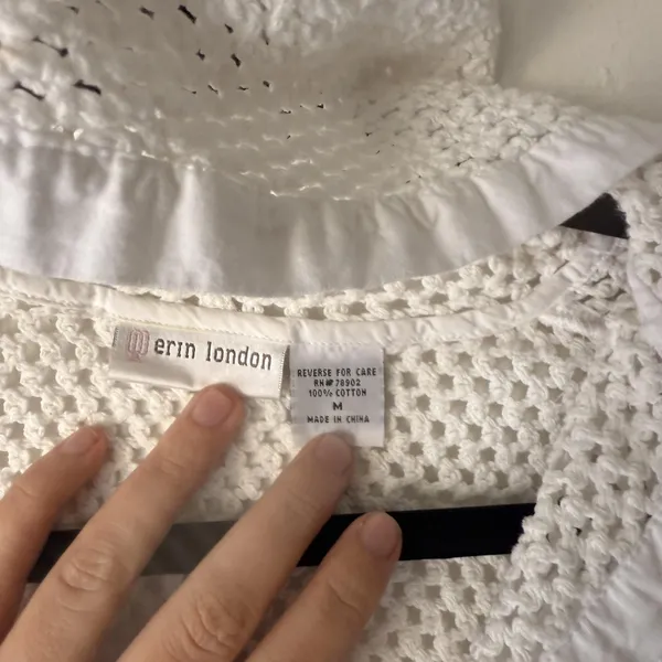 Erin London Y2k Sweater Medium White Hooded Mesh Zip‎ Up Knit Pockets Jacket - Image 6