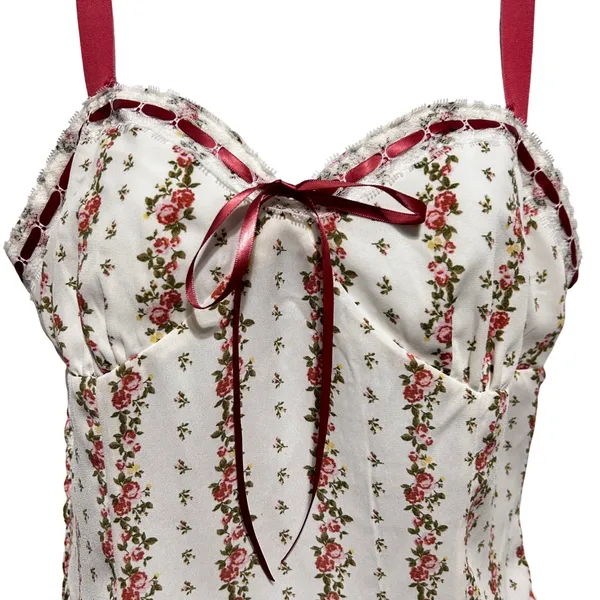 Sienna Sky Womens Corset Cami L Ivory Floral Ribbon Trim‎ Coquette Y2K Bustier - Image 3
