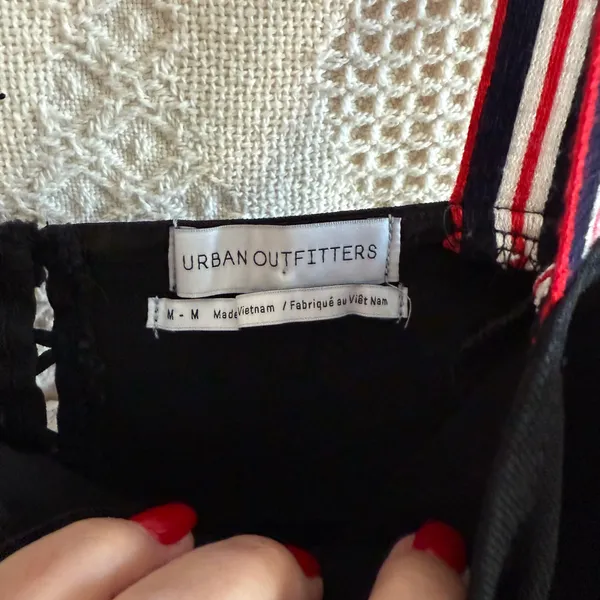 NWOT Urban Outfitters Black Cropped Top with Black, White & Red Striped Straps - Image 3