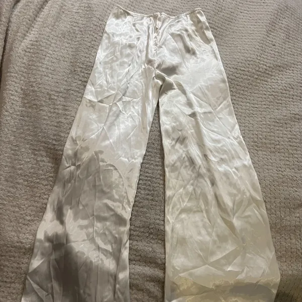 6 cream silky zip up trouser pants White - Image 2