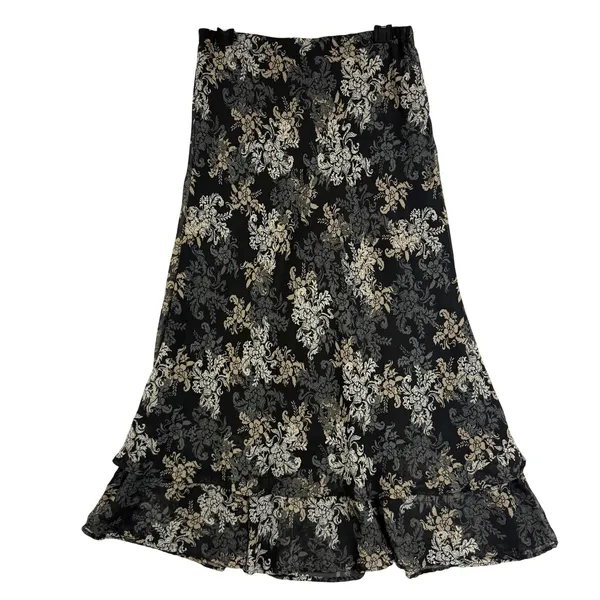 VTG White Stag S Tiered Maxi Skirt Black Brown Floral Bohemian Whimsygoth Grunge - Image 3