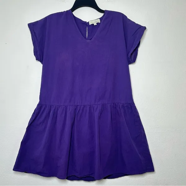 Pinch 100% Cotton Purple V-Neck Mini Dress With Pockets - Image 2