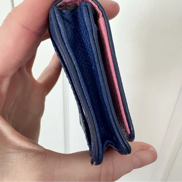 Kate Spade Navy Textured Wallet with Scalloped Edge, Pink interior. - Image 11