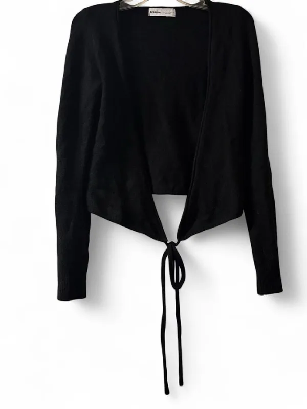 Bershka Black Wrap Tie Front Long Sleeve Cardigan - Image 3