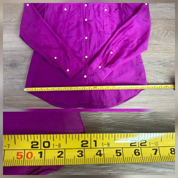 Lauren Ralph Lauren Button Up Shirt Women Large Purple Cotton Silk Utility Light - Image 6