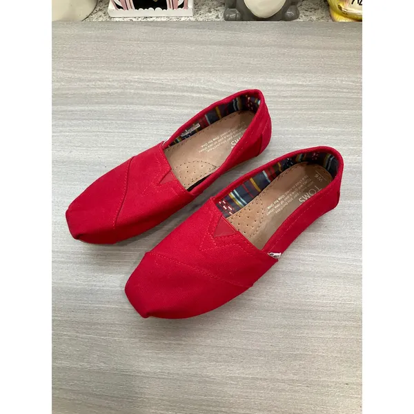 Toms Womens Alpargata Red Canvas Slip On‎ Flats - Image 8