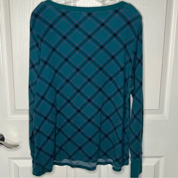 Victoria’s Secret Sz XL Long Pajama Set Teal Purple Black Argyle Plaid - Image 6