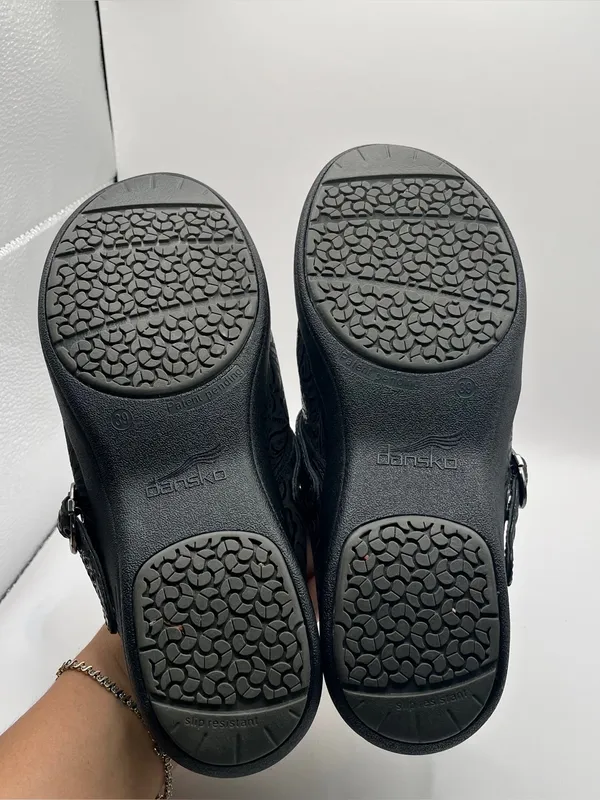 DANSKO Allison slip on EUR 39 US 8.5 Black Tooled Leather Clog Shoes - Image 9