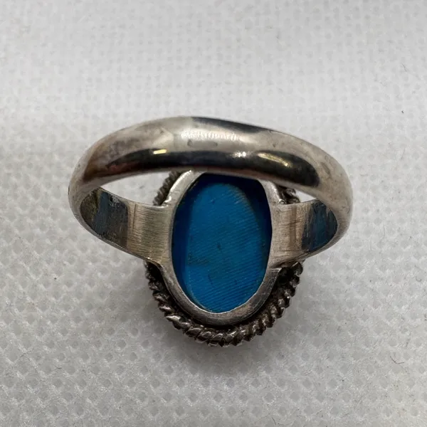 Vintage Turquoise Sterling Silver Ring Signed‎ SE Size 6 Oval Blue Stone 925 - Image 4