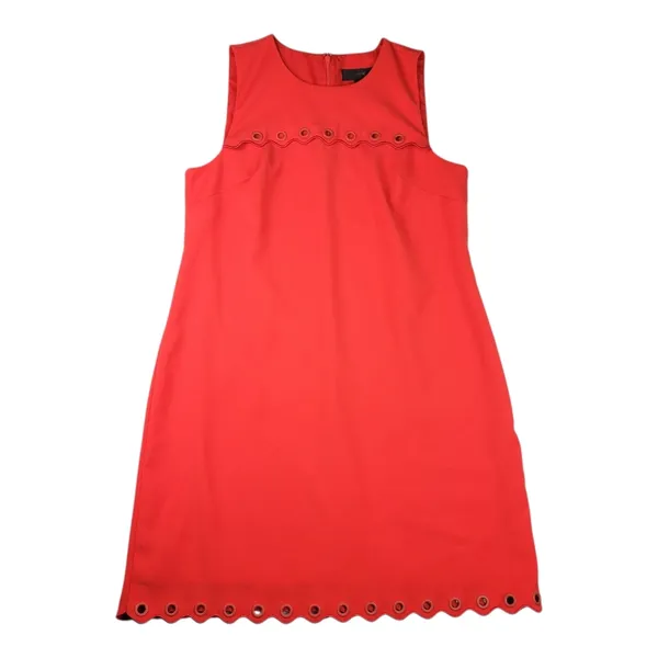 J. Crew Red Scalloped Grommet Sleeveless Above Knee Shift Dress Size 12 - Image 3