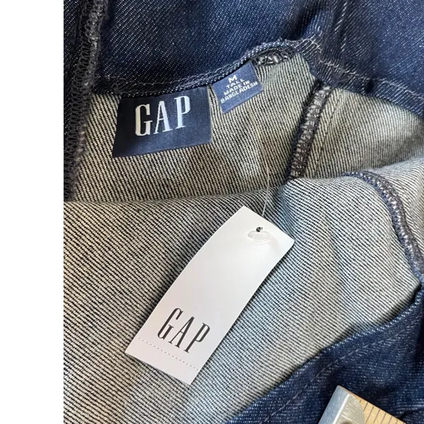 Gap Denim Pleated Mini Dress Dark Wash Square Neck Sleeveless Coquette Medium - Image 6