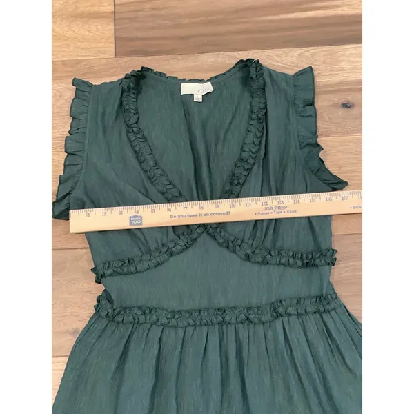 Pinch Dark Green Ruffle Trim Dress Size L Flutter Sleeve V‑Neck - Image 4