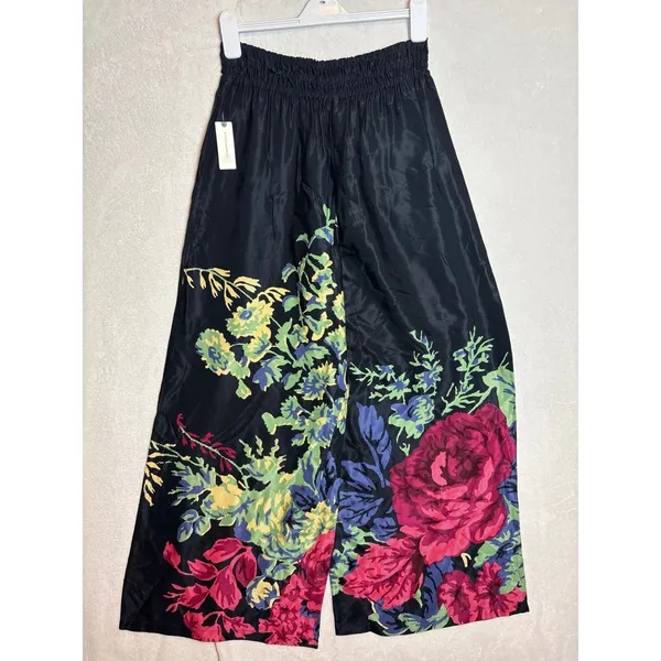 Anthropologie Somerset Silky Printed Wide-Leg Pull-On Pants Floral Black Multi - Image 5