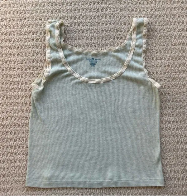 Brandy Melville Ribbed Lace Trim Tank One Size - Image 3