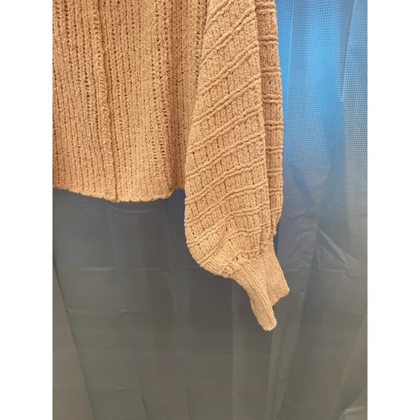 Free People Be Yours Pullover Sweater Camel Chunky Knit Oversized Cowl Neck XS - Image 3