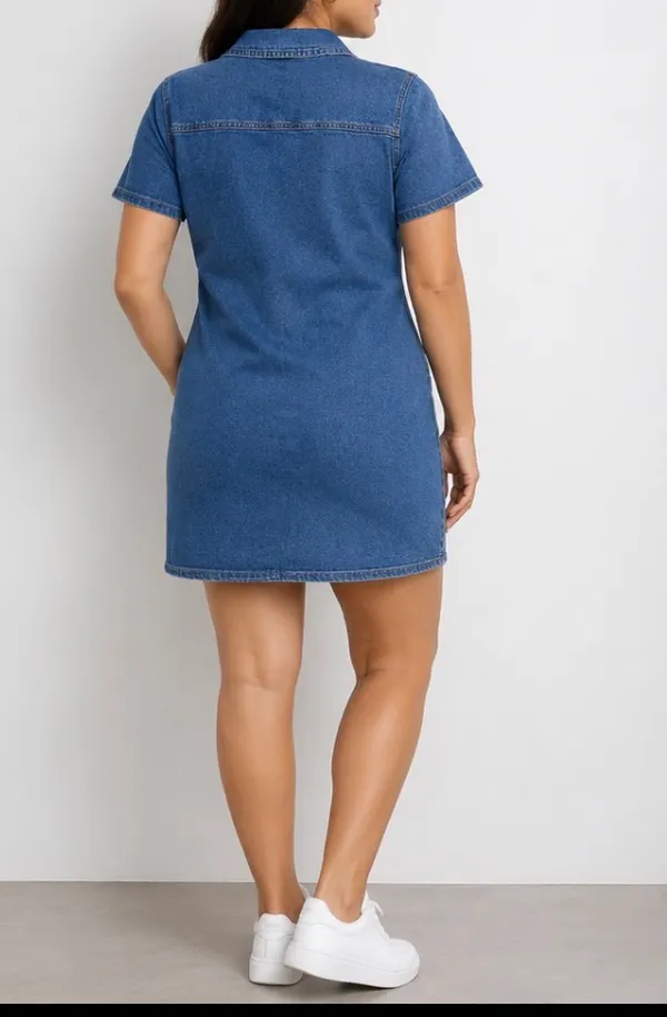 Imily Bela Casual Blue Denim Stretch Dress Women's Short Sleeve with Pockets. S - Image 3